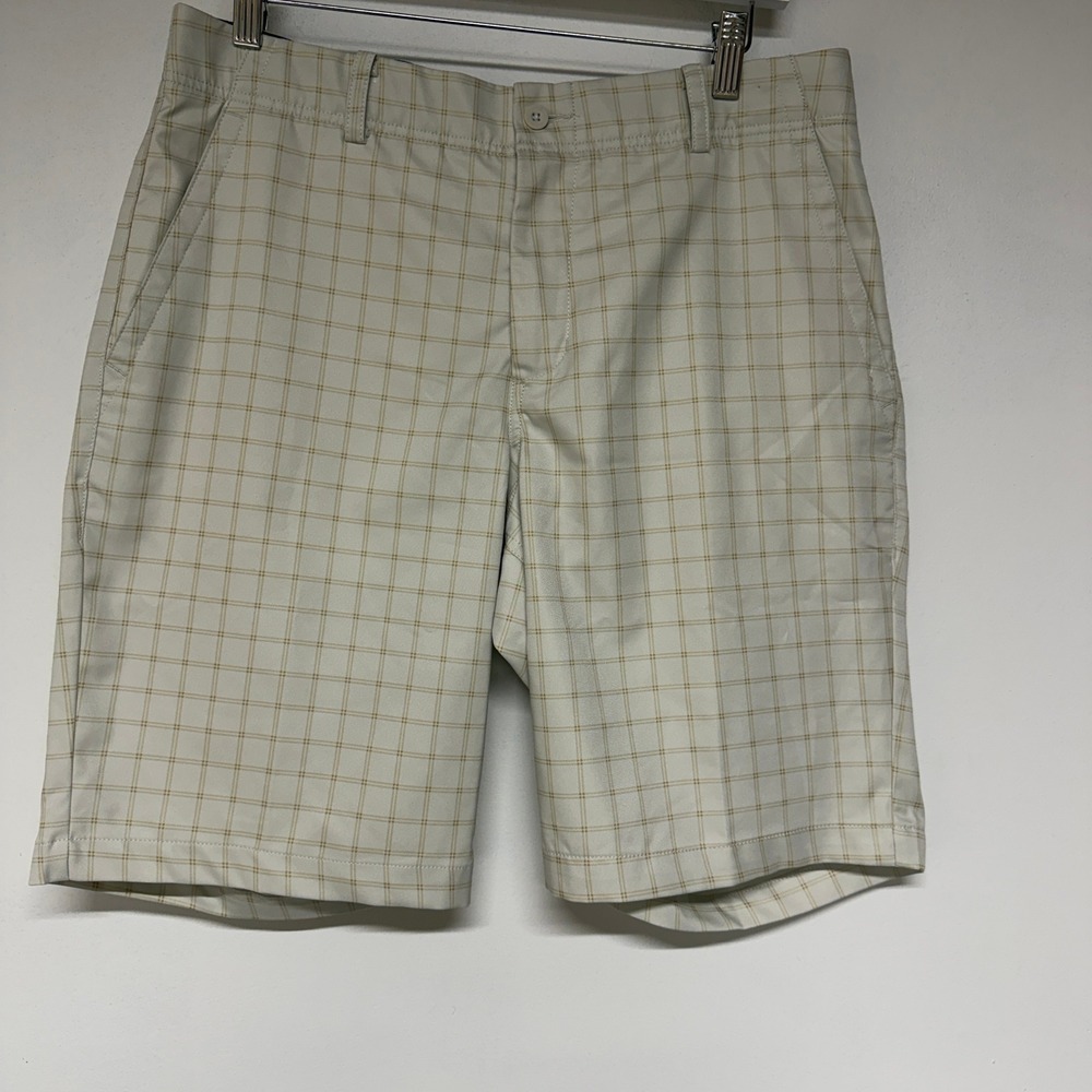 Nike Dri-Fit Golf Shorts Mens 32 Plaid Beige Tan Standard Fit Athletic